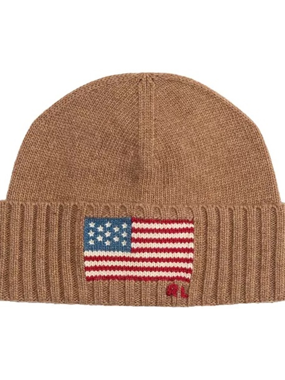 Ralph Lauren Knit American Flag Beanie - Gold Wool Knit Blend